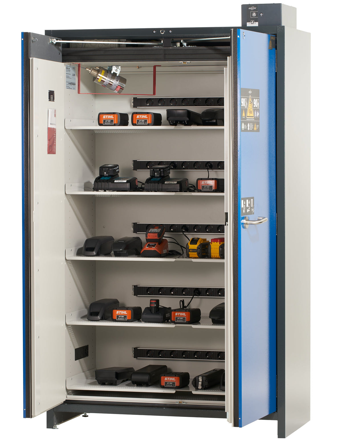 ION-PRO-90 Charge lithium-ion battery charging cabinet with 5 insulated shelves