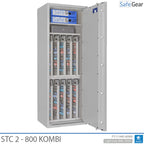 STC 2-800 Kombi key safe in light grey, door open with keys and A4 binders on the shelf