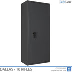 Dallas 10 gun safe in Graphite Grey, door closed, key lock