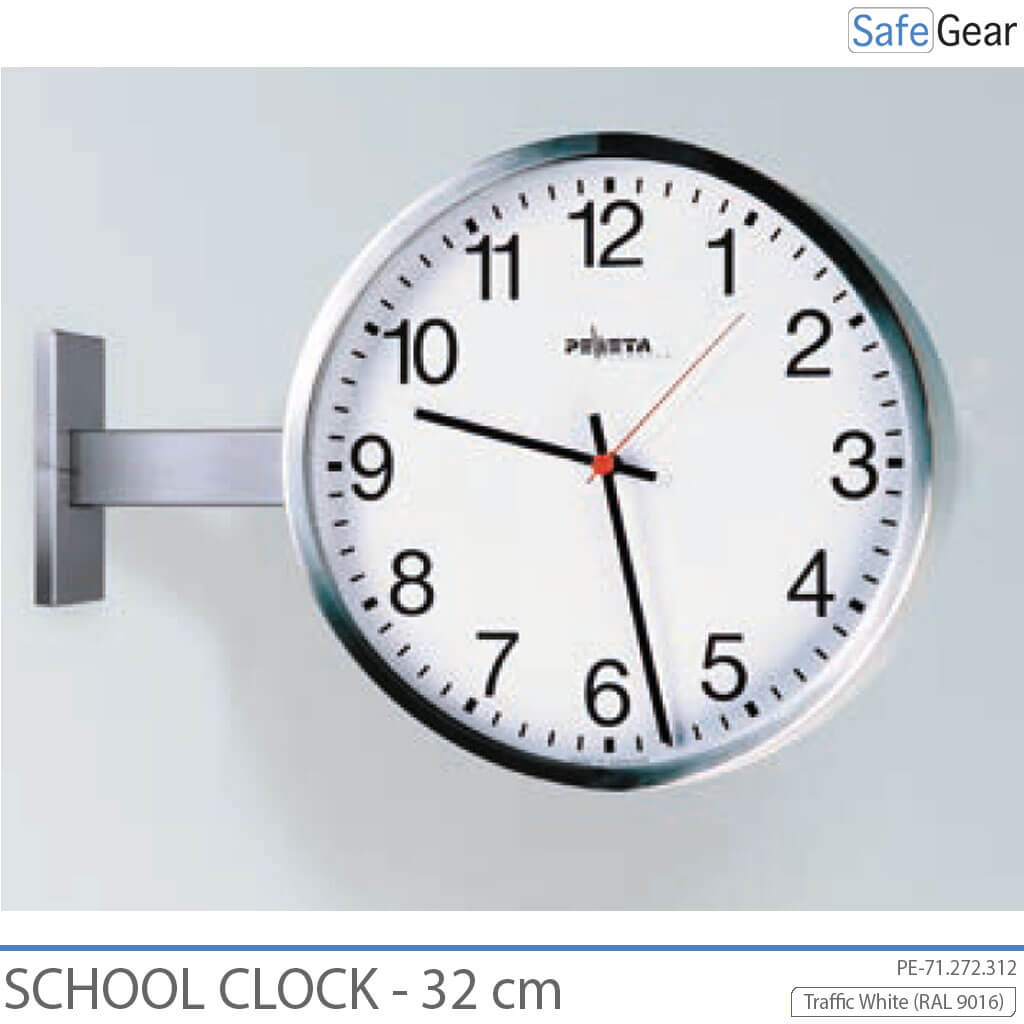 Double-sided analog school clock, 32 cm, white dial with Arabic numerals