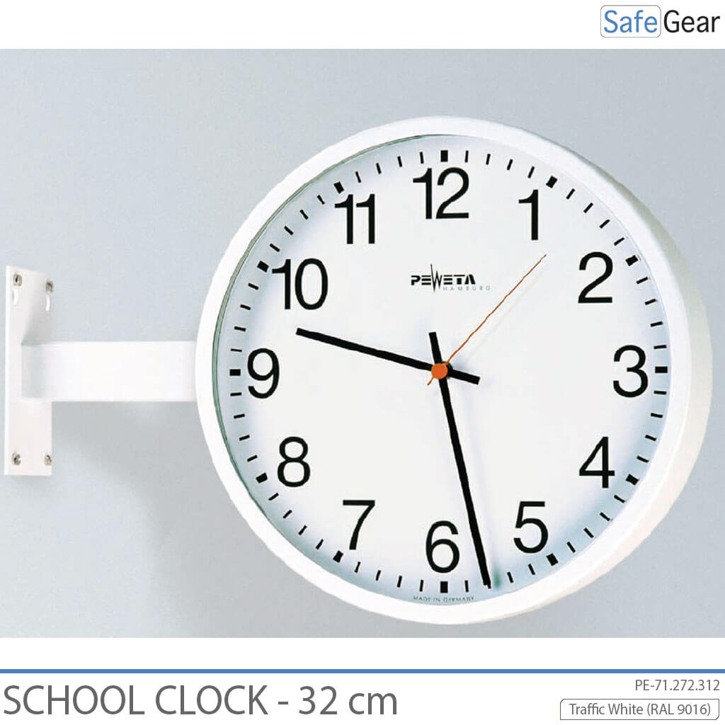 Double-sided analog school clock, 32 cm, with wall bracket