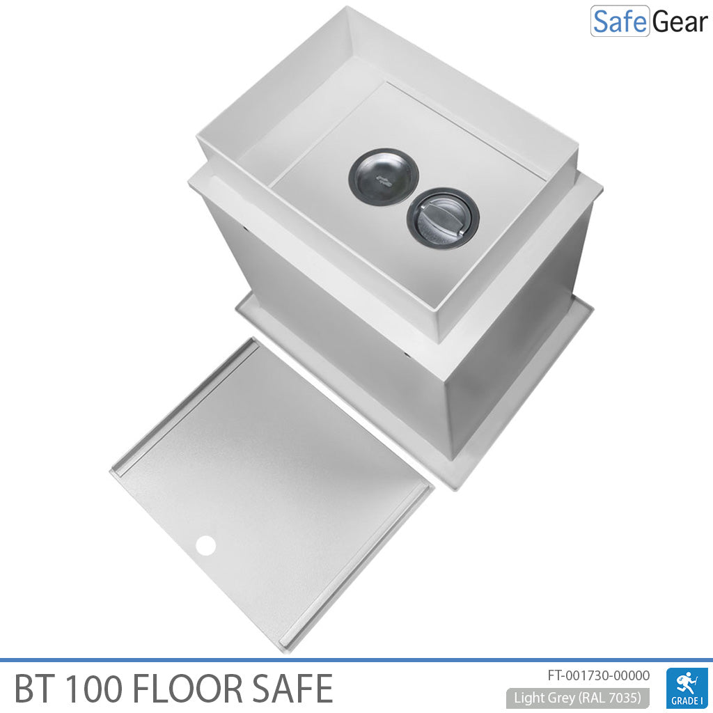 BT 100 underfloor safe with the cover removed and the door closed