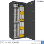 STC 3-896 Kombi key safe in graphite grey, door fully open with keys, valuables and binders