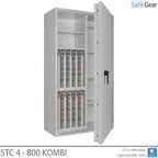 STC 4-800 Kombi key safe in light grey, door open at 45 degrees, key walls and shelves