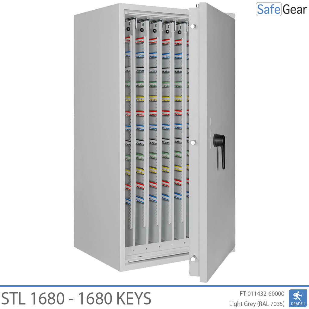 STL key safe in Light Grey, door open with pull-out key walls